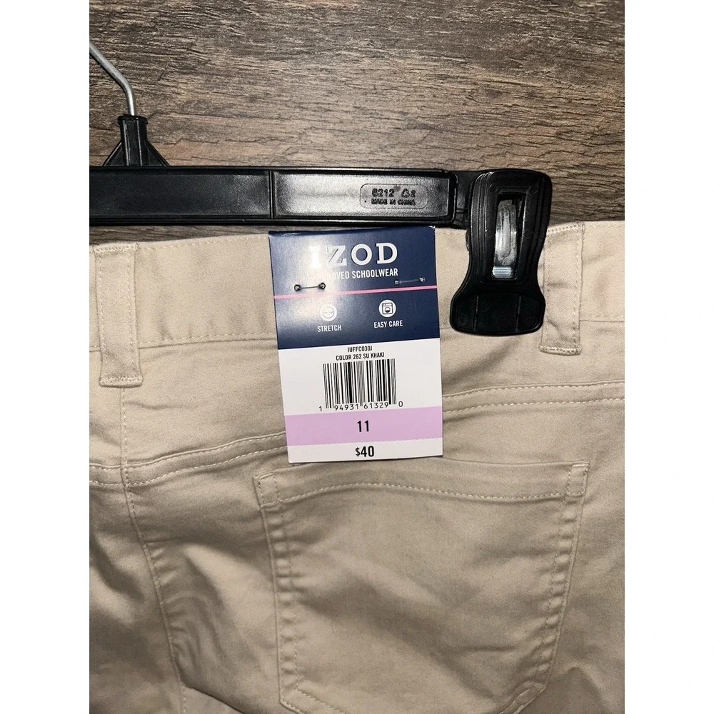 IZOD Juniors Girls Unisex Approved Schoolwear Uniform Khaki Pants Slacks Size 11